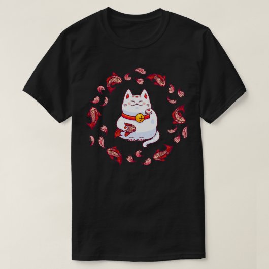 T-shirt Cute Maneki Neko Lucky Cat with Koi Fish (Design devant)