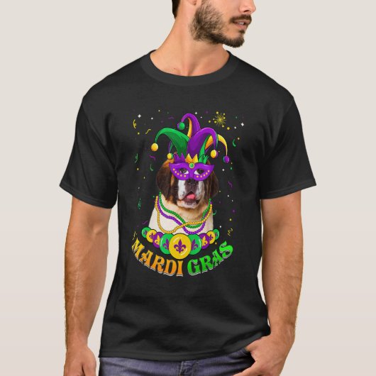 T-shirt Cute Mardi Gras Bernard Dog Dad Dog Mom Mask Beads (Devant)