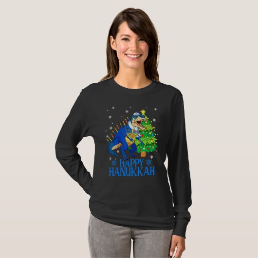 T-shirt Cute Menorasaurus Rex Dinosaur Tree Christmas Happ (Devant entier)