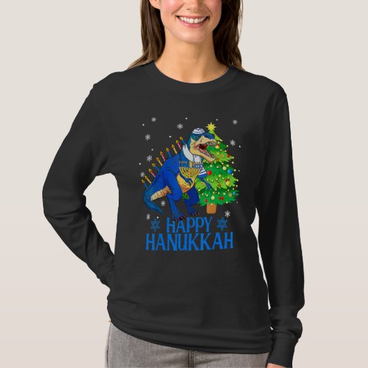 T-shirt Cute Menorasaurus Rex Dinosaur Tree Christmas Happ (Devant)