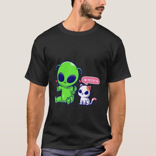 T-SHIRT CUTE MEOW CAT AVEC ALIEN (Devant)