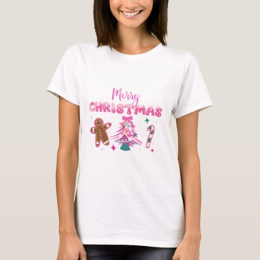 T-shirt Cute Merry Christmas Gingerbread and Candy Design (Devant)