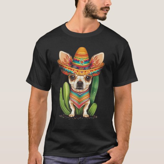 T-shirt Cute Mexican Chihuahua Hat Cinco De Mayo Cactus Do (Devant)