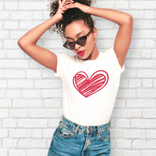 T-shirt Cute Moderne Blanc Rouge Coeurs d'Amour Élégantes 