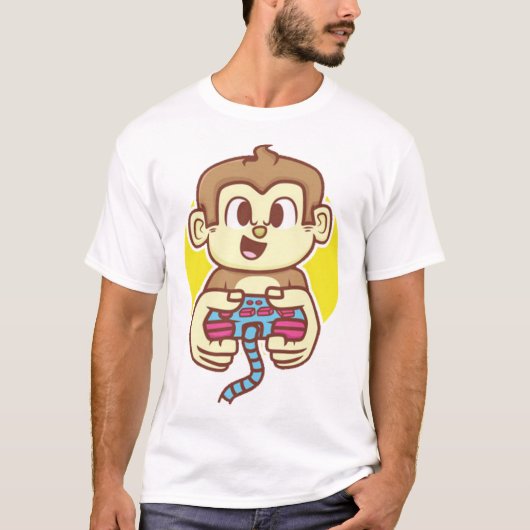 T-shirt Cute monkey holding game joystick (Devant)