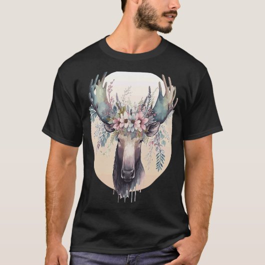 T-shirt Cute Moose Flower Crown Animal (Devant)