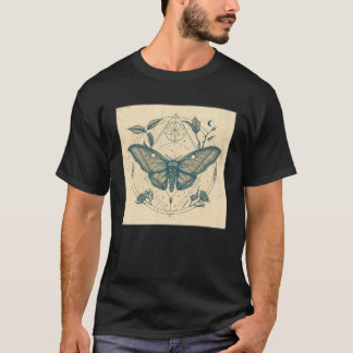 T-shirt Cute Moth Butterfly Moon Illustration Flowers Wome
