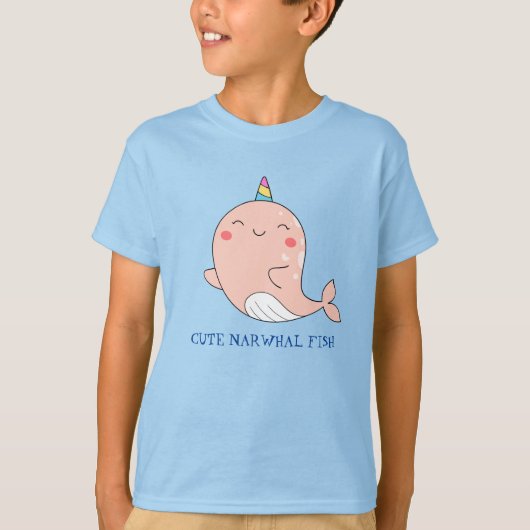 T-shirt Cute Narwhal Fish Unicorn Rainbow Sea Anniversaire (Devant)
