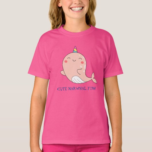 T-shirt Cute Narwhal Fish Unicorn Rainbow Sea Anniversaire (Devant)
