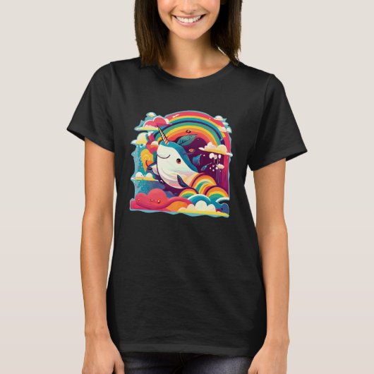 T-shirt Cute Narwhal Sea Creature Rainbows Clouds And Narw (Devant)