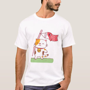 T-shirt Cute Neko Cat et Koinobori Carp Streamer