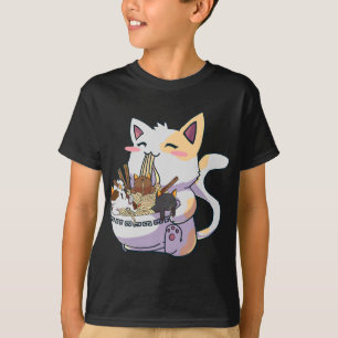T-shirt Cute Neko Chat avec nouilles Ramen Bowl Anime Japo