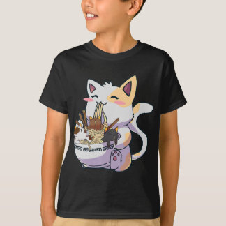 T-shirt Cute Neko Chat avec nouilles Ramen Bowl Anime Japo