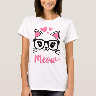 T-shirt Cute Nerdy Chat - Meow Design Chat drôle