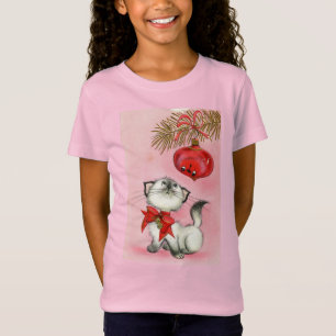 T-Shirt Cute Noël Rétro Vintage Kitten Cat Tree PInk