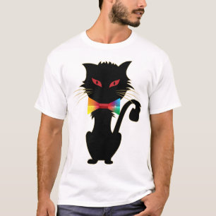 T-shirt Cute Noir Chat Rouge Yeux Arc-en-ciel Couleurs