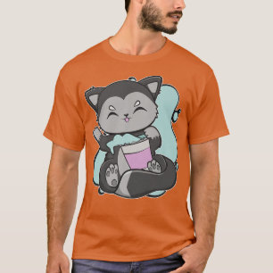 T-shirt Cute Noir Fo Avec Tora Milk Bubble Tea Et Boba