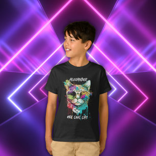 T-shirt Cute Nom Personnalisé Un Chat Cool Lunettes de sol