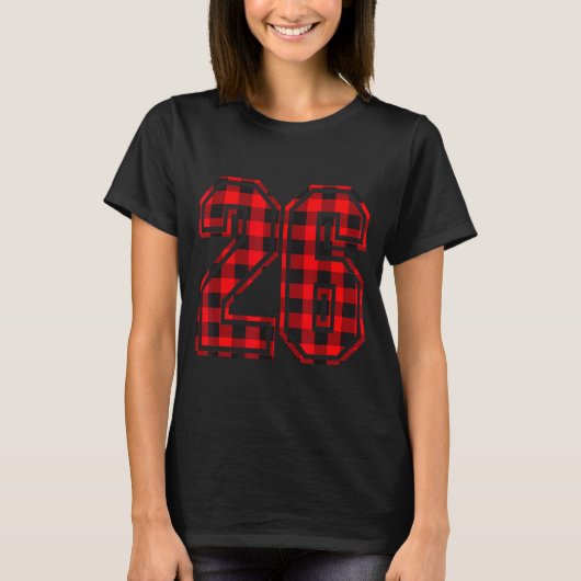 T-shirt Cute Number 26 Christmas Red Plaid Pattern #26 Unf (Devant)
