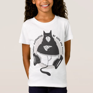 T-Shirt Cute obèse Black Cat mange Pizza. Facilement distr