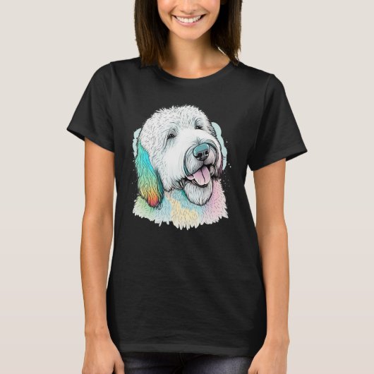 T-shirt Cute Old English Sheepdog Dog on Bobtail (Devant)