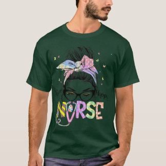 T-shirt Cute One Hoppy Nurse Nursing Messy Bun Happy Easte