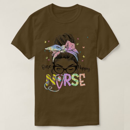 T-shirt Cute One Hoppy Nurse Nursing Messy Bun Happy Easte (Design devant)