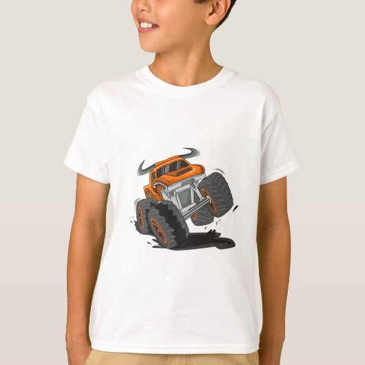 T-shirt Cute Orange Black Monster Truck Kids (Devant)