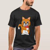 T-shirt Cute Orange Blanc Chat Manger Rouge Pomme Carton (Devant)