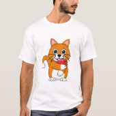 T-shirt Cute Orange Blanc Chat Manger Rouge Pomme Carton (Devant)