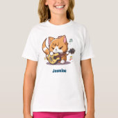 T-shirt Cute Orange Chat Jouer Guitare (Devant)