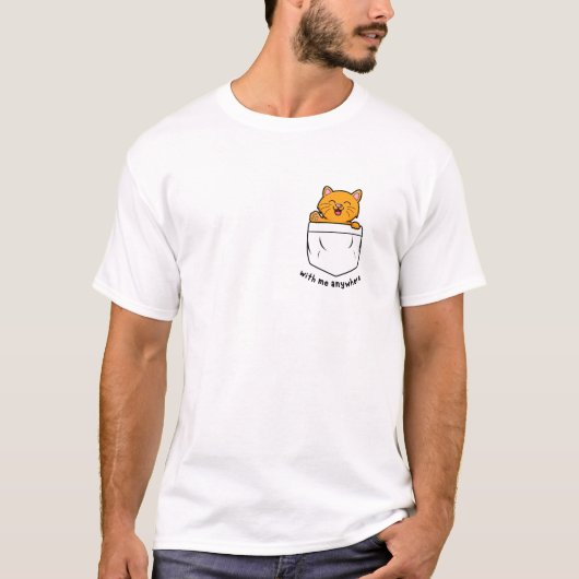 T-shirt Cute Orange Chat Waving Hello (Devant)