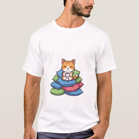 T-shirt Cute Orange Tabby Cat Relaxing on Stack (Devant)