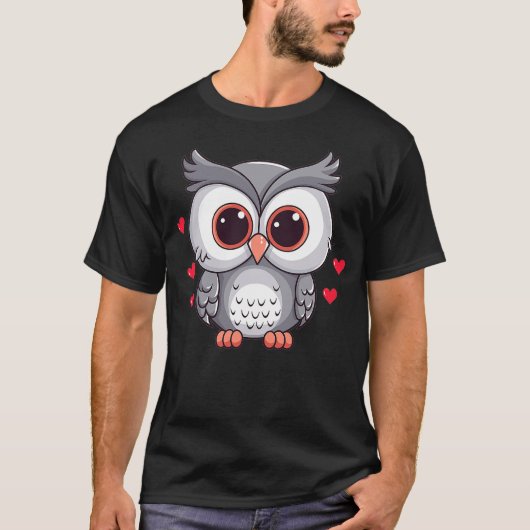 T-shirt Cute Owl With Hearts I Owl (Devant)