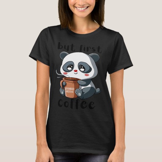 T-shirt Cute Panda Bear Holding Coffee Cup Mocha Latte Cap (Devant)