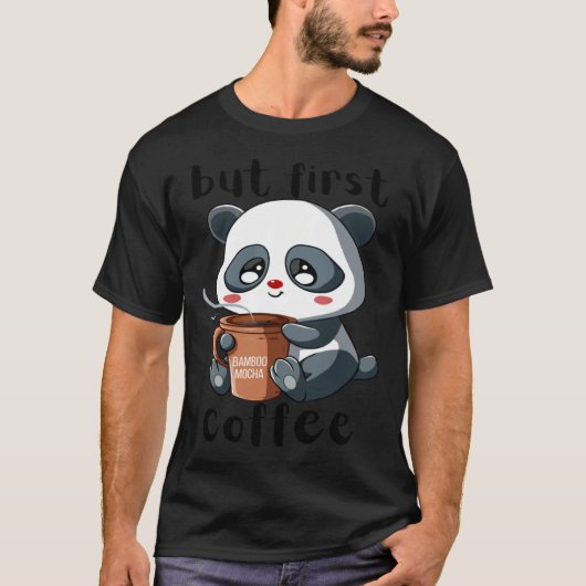 T-shirt Cute Panda Bear Holding Coffee Cup Mocha Latte Cap (Devant)