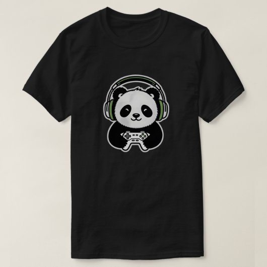 T-shirt Cute Panda Gamer - Kawaii Gaming Panda with Headse (Design devant)