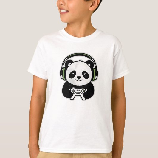 T-shirt Cute Panda Gamer - Kawaii Gaming Panda with Headse (Devant)