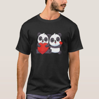 T-shirt Cute Panda Pair Romantic Heart Love Valentines Day
