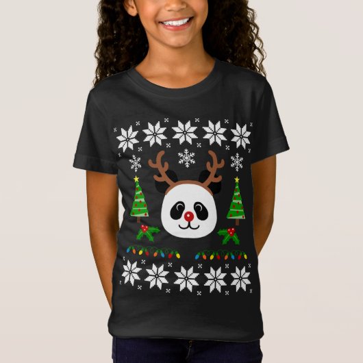 T-Shirt Cute Panda Rudolph Reindeer Motif de Noël (Devant)
