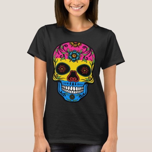 T-shirt Cute Pansexual Pride Flag Sugar Skull (Devant)