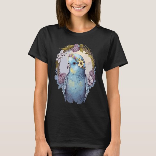 T-shirt Cute Parakeet Budgie Bird Flower Crown Pet Birds   (Devant)