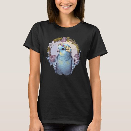 T-shirt Cute Parakeet Budgie Bird Flower Crown Pet Birds   (Devant)