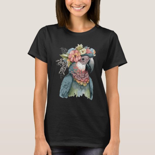 T-shirt Cute Parrot Macaw Bird Flower Crown Pet Birds (Devant)