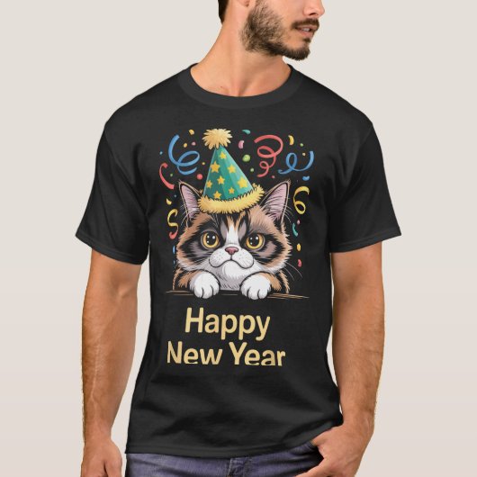 T-shirt Cute Party Cat Happy New Year Funny New Year’s Eve (Devant)