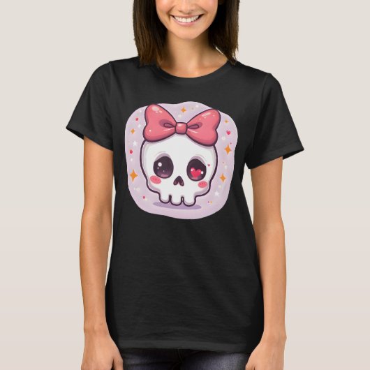 T-shirt Cute Pastel Goth Skull with Bow (Devant)