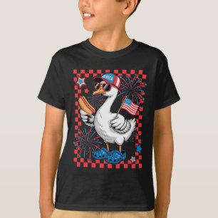 T-shirt Cute Patriotic Goose Hotdog Usa Drapeau Garçons En