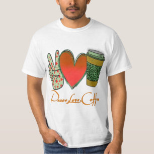 T-shirt Cute Peace Love Coffee Fun Novelty Premium