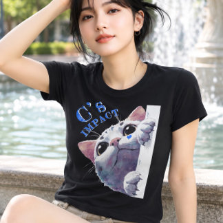 T-shirt Cute Peeking Cat Acrylic Style - C’s IMPACT Blue