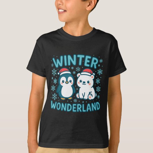 T-shirt Cute Penguin And Lar Bear Winter Wonderland Christ (Devant)